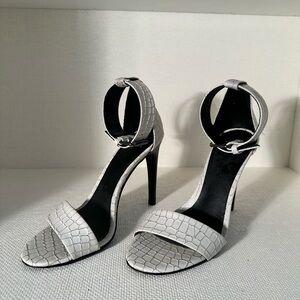 Tibi White Lizard Print High Heel Sandals